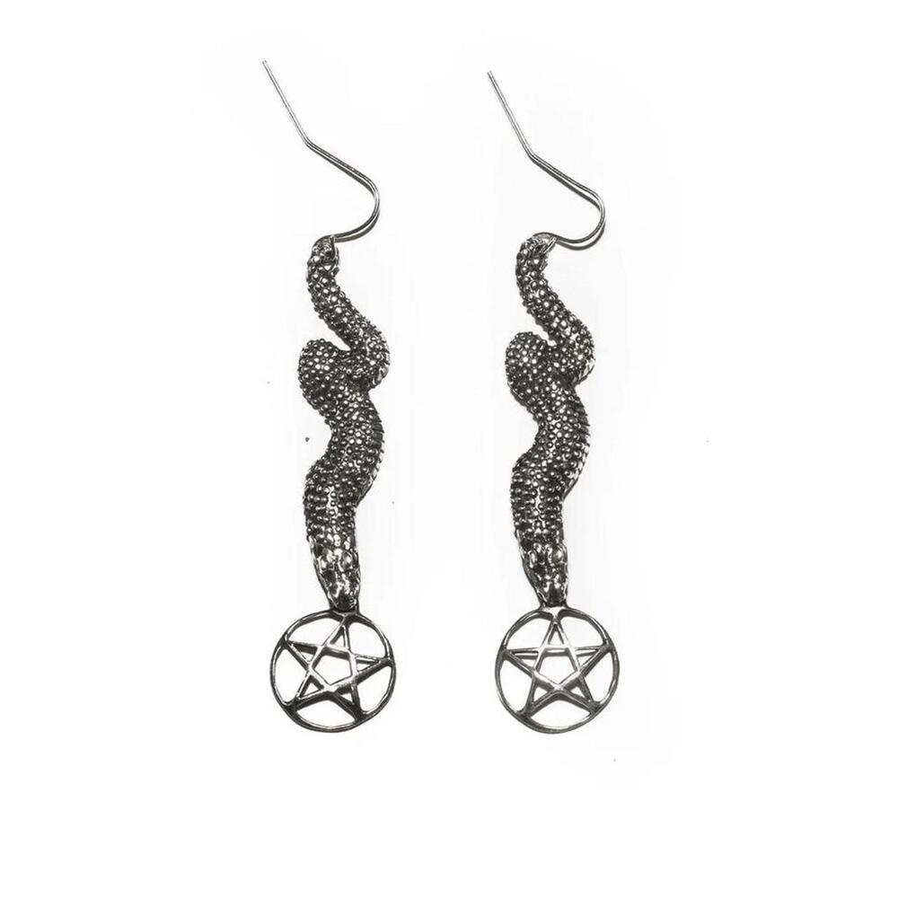 Alex Streeter Jewelry serpent pentagram snake silver Goth Satanic earrings star